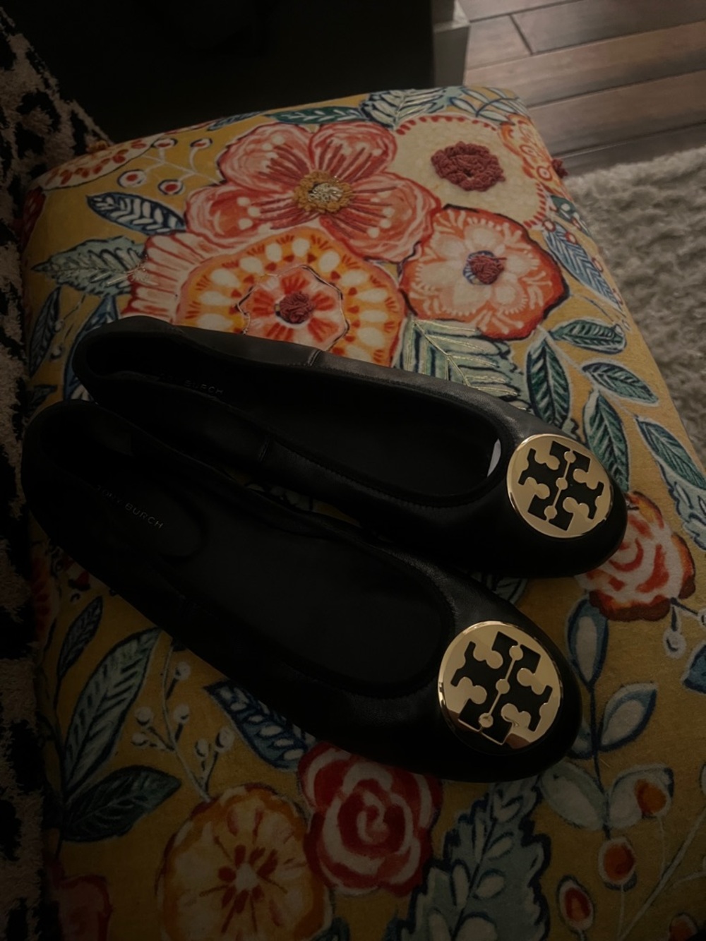 Tory Burch Black Leather Reva Travel Flat